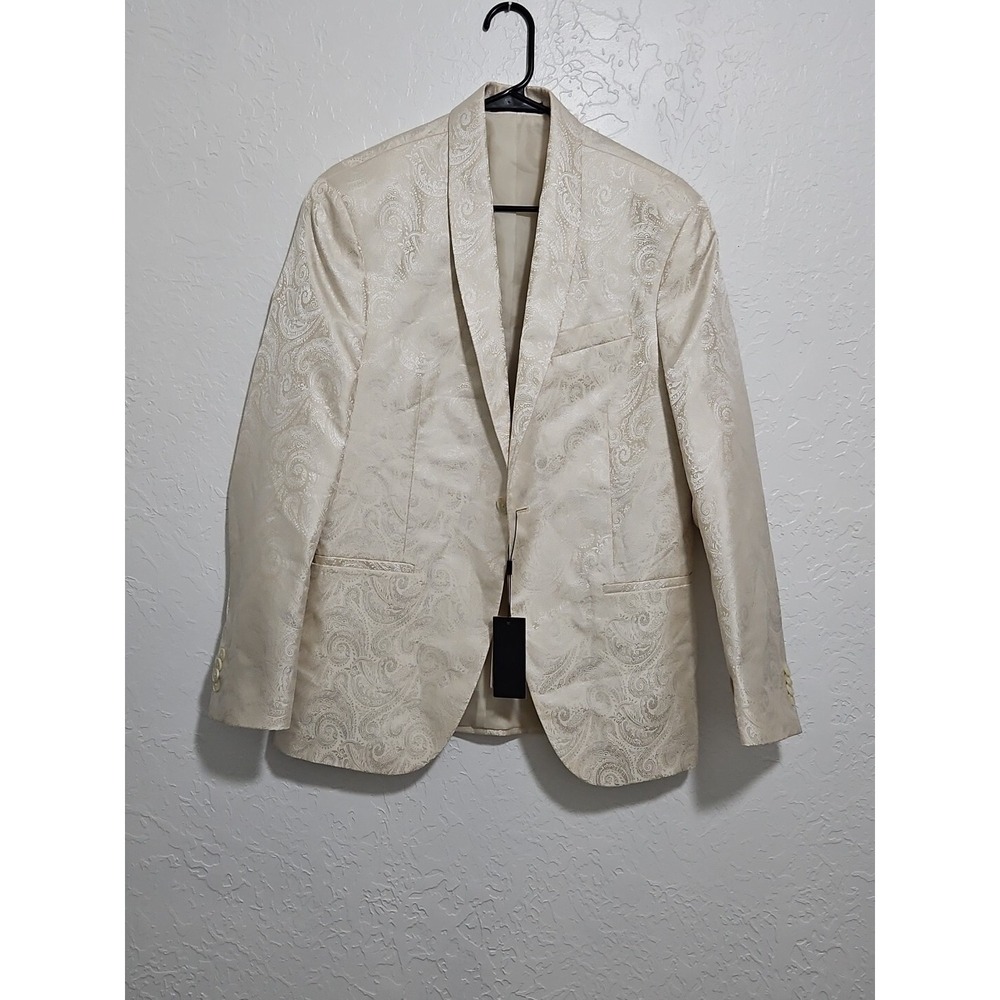 Kenneth Cole Reaction Mens Sz 38R Cream Paisley Blazer Evening Jacket Sportcoat